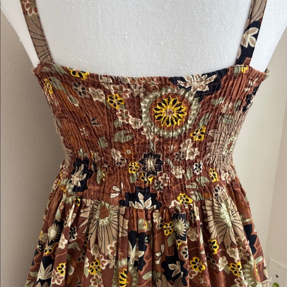 Retro Boho Whimsical Floral Chocolate Brown Dress Size Small - Picture 5 of 6